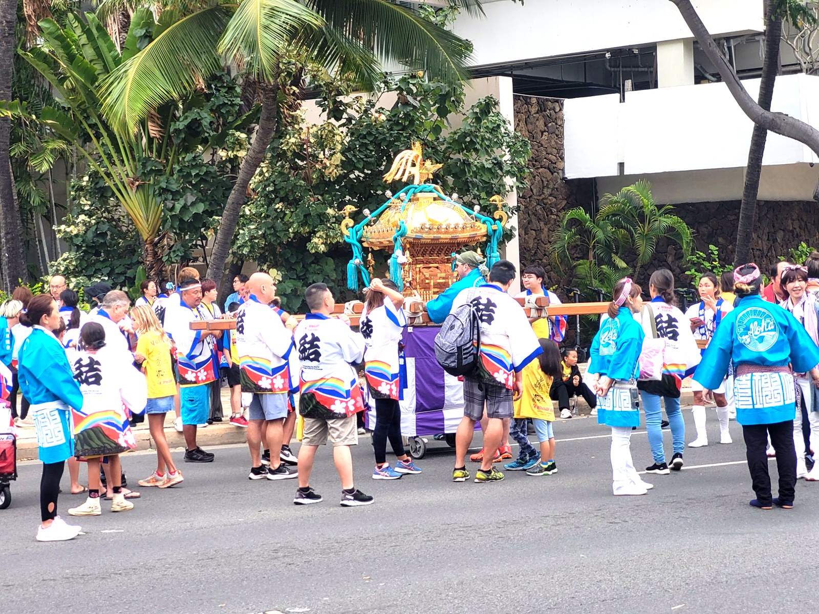 Mikoshi portable shrine carried through the Honolulu Festival 2026 Grand Parade Kalakaua Avenue