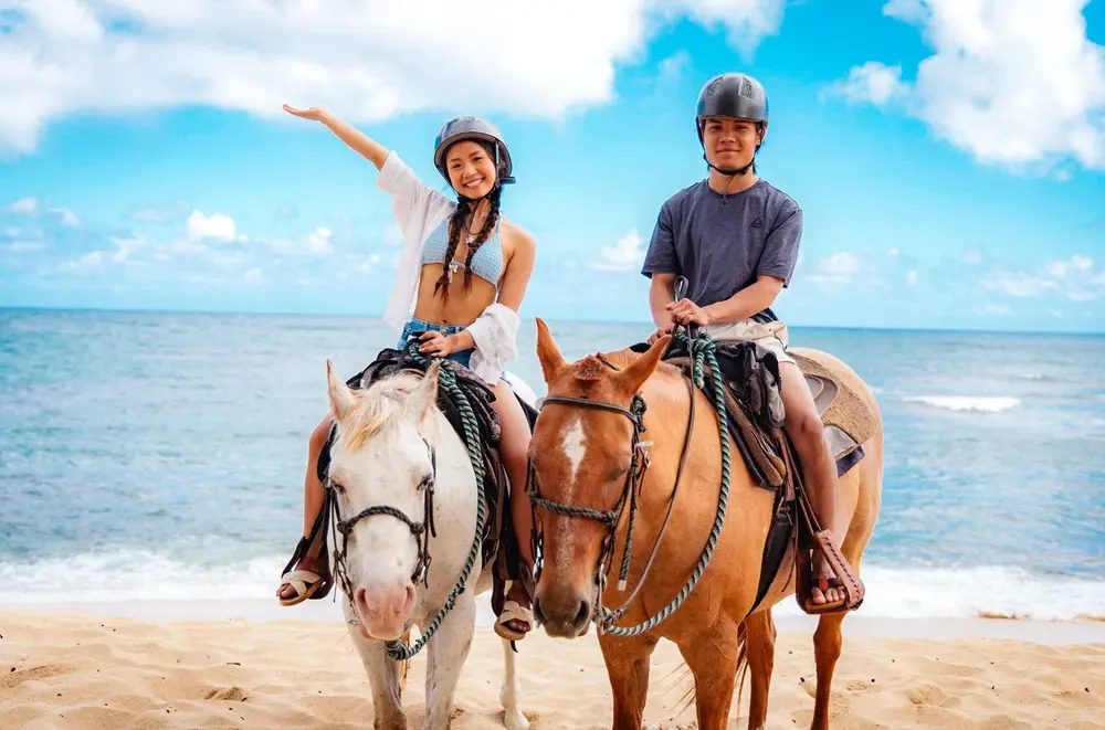 A private horseback ride along the sand with the Pacific behind