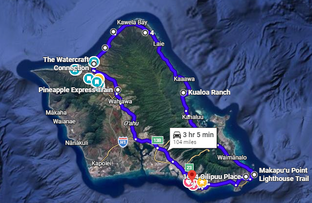 Oahu Circle Island Tour route map