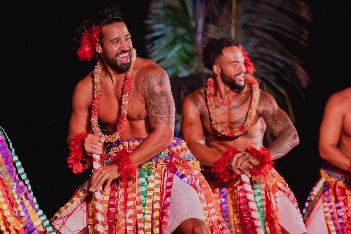 Male dancers at Mauka Warriors Luau